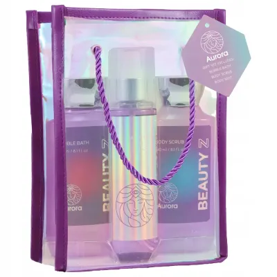 Набор Aurora Beauty Z пена для ванны 240 мл скраб для тела 250 мл спрей для тела 150 мл и косметичка