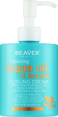 Beaver Professional Beaver Argan Oil & Keratin Curling Cream - Крем для волос Beaver Argan Oil & Keratin для кудрявых, упругие локоны без пушистости, с аргановым маслом и кератином, 250 мл