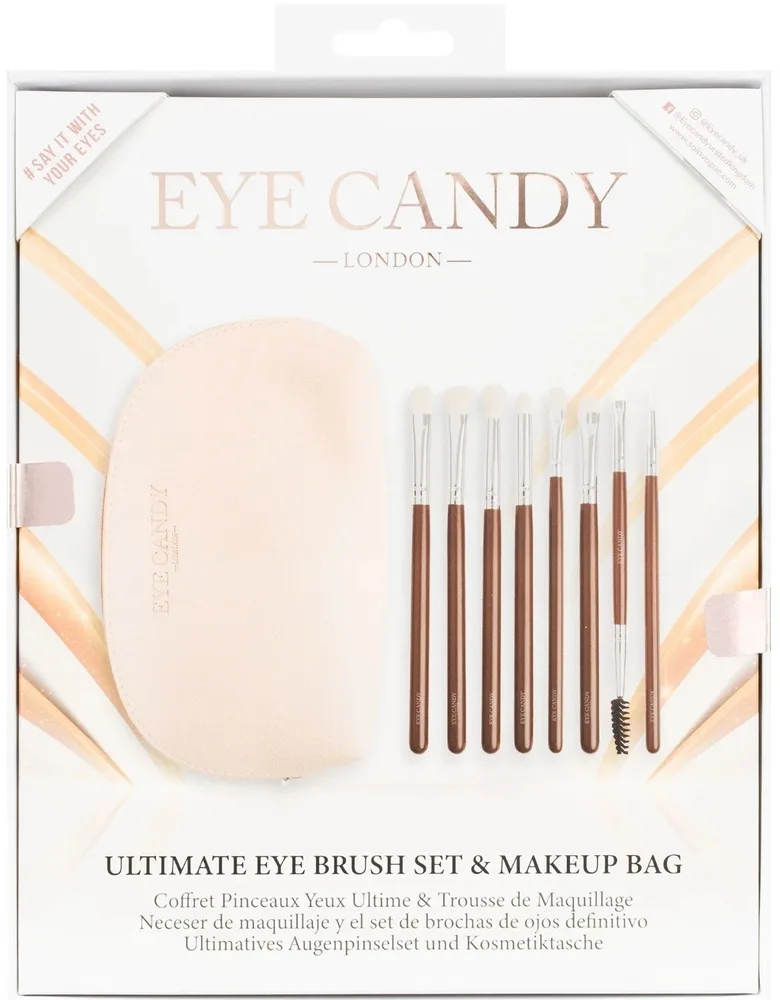 Набор кистей для макияжа глаз Eye Candy Ultimate кисти 7 шт двусторонняя кисть для бровей и косметичка