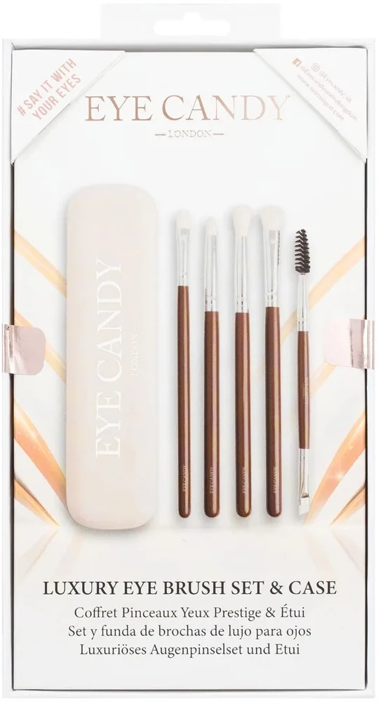Набор кистей для макияжа глаз Eye Candy Luxury кисти 4 шт двусторонняя кисть для бровей и силиконовый держатель
