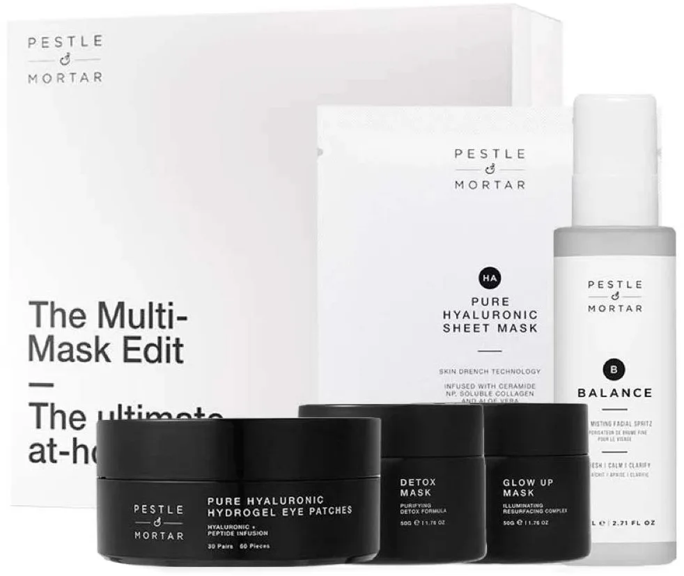 Набор для лица Pestle & Mortar Multi-Mask спрей тканевые маски и патчи с гиалуроновой кислотой 80 мл