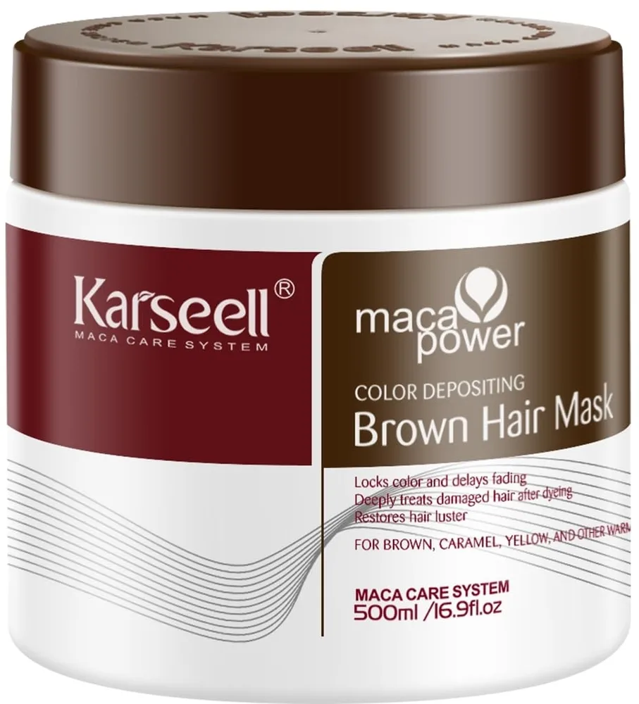Маска для волос Karseell Maca Power Color Deposing Brown Hair Mask оттеночная, для каштановых волос, 500 мл