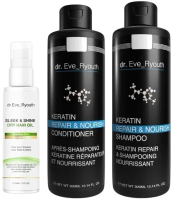 Набор Dr. Eve_Ryouth Keratin шампунь 300 мл кондиционер 300 мл и сухое масло для волос 60 мл