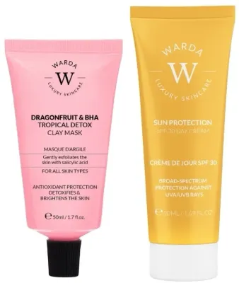 Набор для лица Warda солнцезащитный крем SPF30 и детокс-маска с BHA и драконьим фруктом 50+50 мл