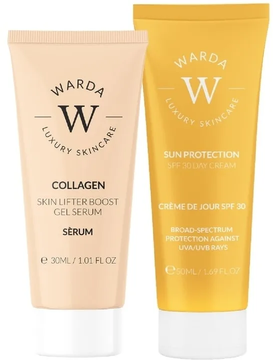 Набор для лица Warda солнцезащитный крем SPF30 и гель-сыворотка с коллагеном для зрелой кожи 50+30 мл
