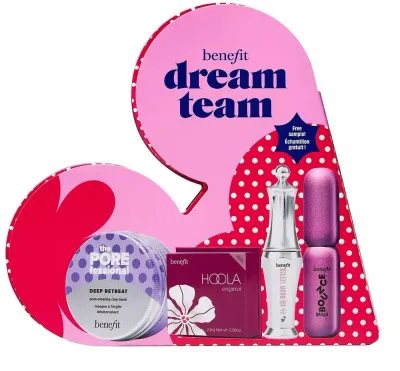 Набор Benefit Dream Team глиняная маска 30 мл бронзирующая пудра 2.5 г тушь для ресниц 4 мл и прозрачный гель для бровей 3.5 мл