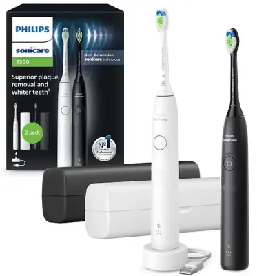 Набор электрических зубных щеток Philips Sonicare 5300 белая и черная с футлярами 2 шт