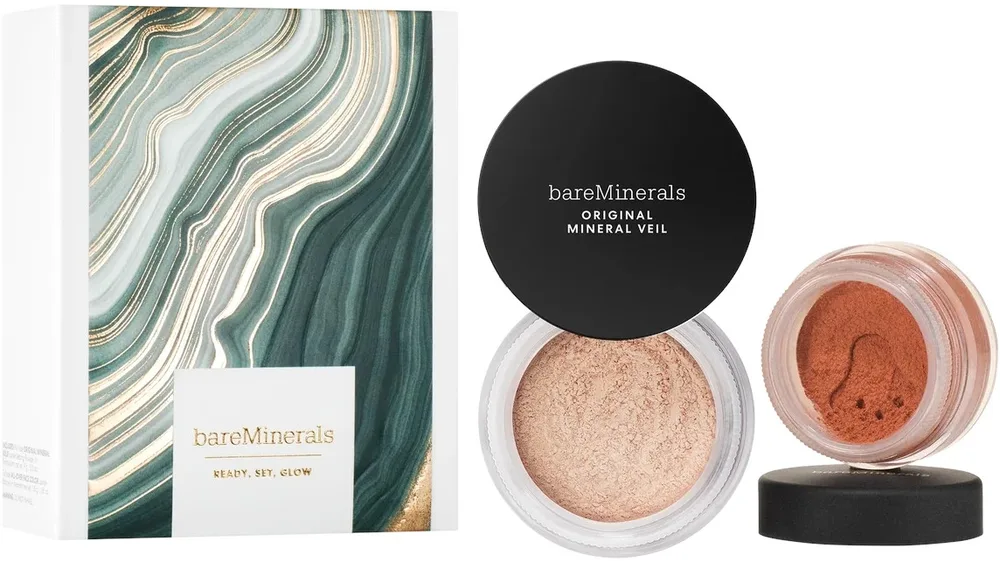 Набор для лица Bare Minerals Ready, Set, Glow Complexion Duo фиксирующая пудра и бронзирующая пудра, 9 г и 1,5 г