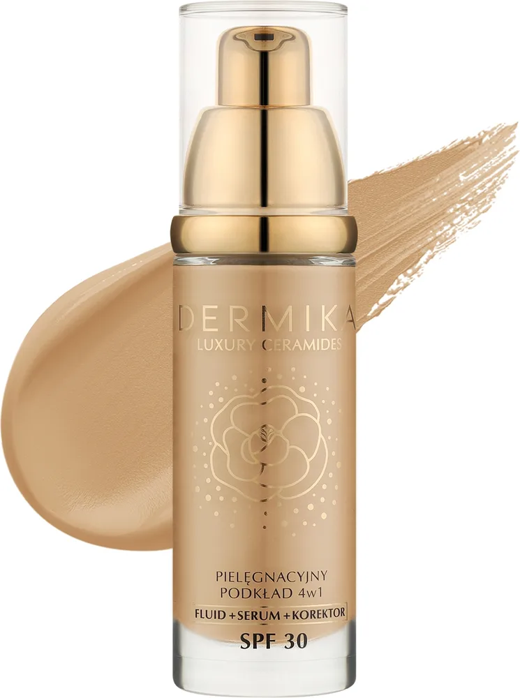 Тональная основа Dermika Luxury Ceramides Care Foundation 4in1 увлажняющая SPF 30, 30 мл, оттенок 04