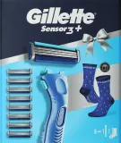 Мужской набор для бритья Gillette Sensor 3+ Comfort станок и восемь сменных кассет с носками — фото 1