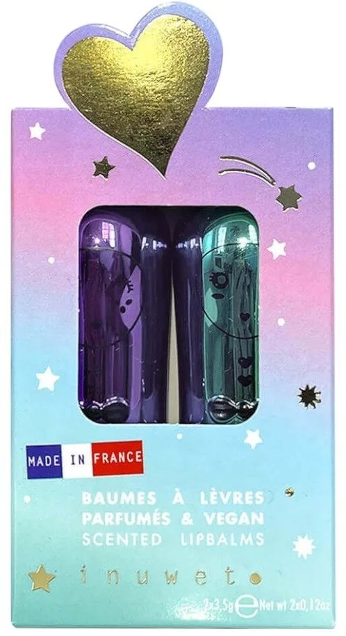 Набор веганских бальзамов для губ Inuwet Bunny Noel оттенки Metal Turquoise и Metal Purple 2 шт по 3.5 г