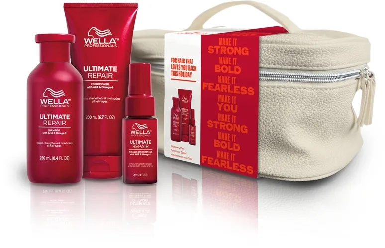 Wella Professionals Wella Professionals Ultimate Repair (shmp/250 мл + cond/200 мл + ser/30 мл + bag) - Набор для волос Wella Ultimate Repair шампунь кондиционер и сыворотка с AHA и омега-9 для поврежденных волос 250+200+30 мл