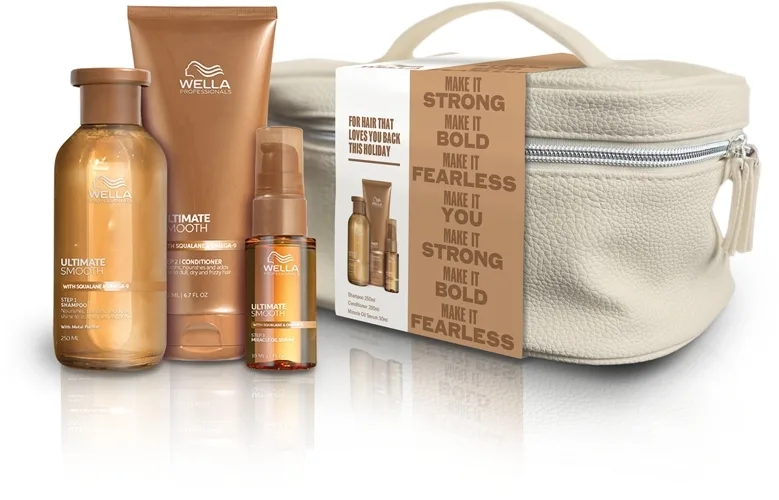 Wella Professionals Wella Professionals Ultimate Smooth (shmp/250 мл + cond/200 мл + oil/ser/30 мл + bag) - Набор для волос Wella Ultimate Smooth шампунь кондиционер и масло-сыворотка со скваланом для гладкости волос 250+200+30 мл