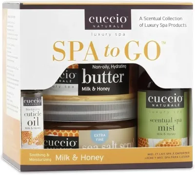 Набор Cuccio Naturale Spa To Go молока и меда масло для тела 226 г солевой скраб 237 г спрей 60 мл и масло для кутикулы 10 мл