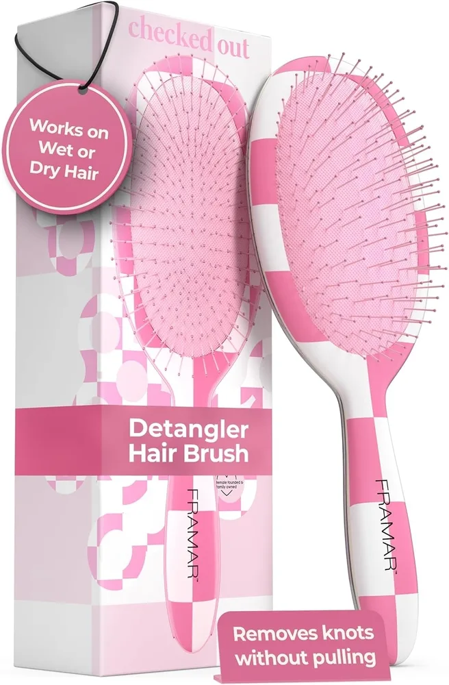 Щётка для волос Framar Detangler Hair Brush Checked Oud распутывающая, розовая