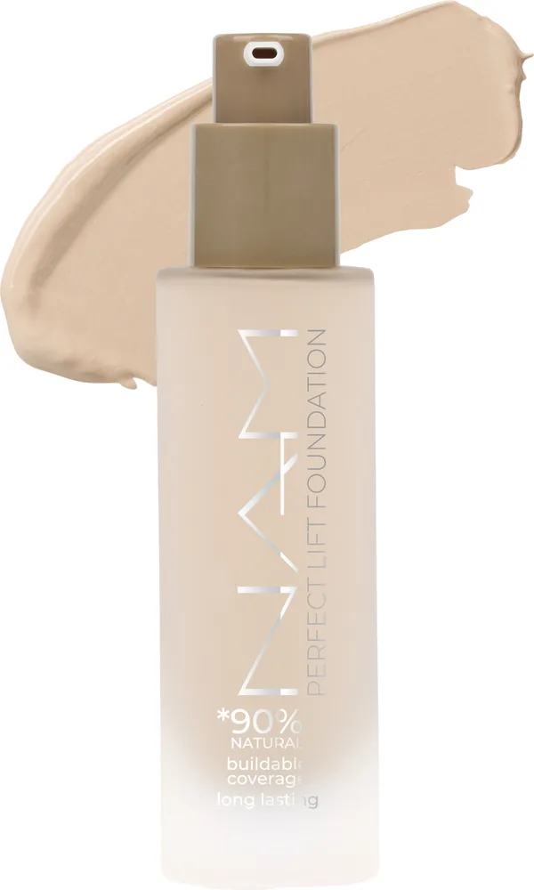NAM Make Up Podkład do twarzy - Тональный флюид NAM Perfect Lift Foundation с эффектом лифтинга стойкий, 30 мл, оттенок 01