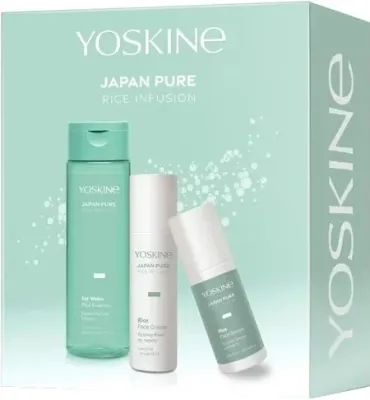 Набор для лица Yoskine Japan Pure Rice рисовая сыворотка эссенция и крем с маслом цубаки 30+200+50 мл