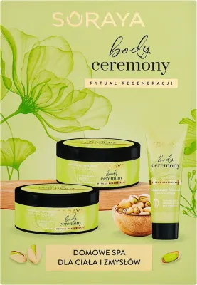 Набор для тела Soraya Body Ceremony Pistachio масло для тела крем для рук и сахарный скраб с фисташкой 200+50+200