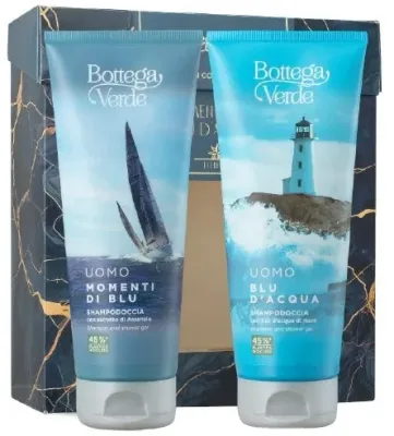 Мужской набор Bottega Verde Blu d'Acqua и Momenti di Blu гель-шампунь для душа 2 шт по 200 мл