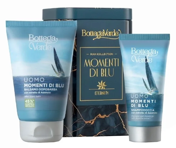 Мужской набор Bottega Verde Momenti Di Blu бальзам после бритья 75 мл и гель-шампунь для душа 50 мл в подарочной коробке