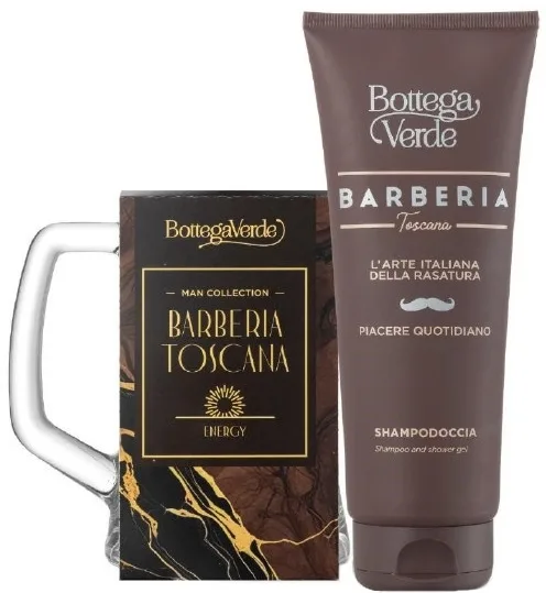 Мужской набор Bottega Verde Barberia Toscana гель-шампунь для душа 200 мл и пивная кружка