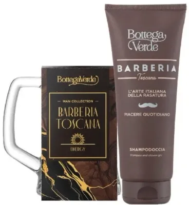 Мужской набор Bottega Verde Barberia Toscana гель-шампунь для душа 200 мл и пивная кружка
