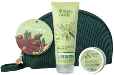 Набор Bottega Verde Olivo Sublime гель для ванны и душа с оливковым маслом 200 мл крем для рук 50 мл и косметичка