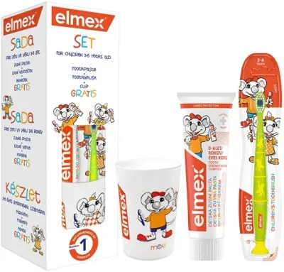Набор для детей Elmex Kids зубная паста с фторидом зубная щетка и стакан для детей 3-6 лет 50 мл