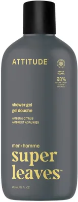 Гель для душа для мужчин Attitude Super Leaves Амбра и цитрус, веганский, 415 мл