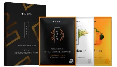 Набор тканевых масок для лица Korika Skin Illuminating с ферментированным рисом и с цитрусом халлабон 3 шт