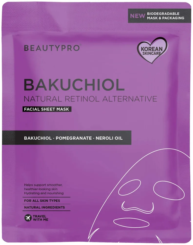 Тканевая маска для лица BeautyPro с бакучиолом — натуральная альтернатива ретинолу, 1 шт