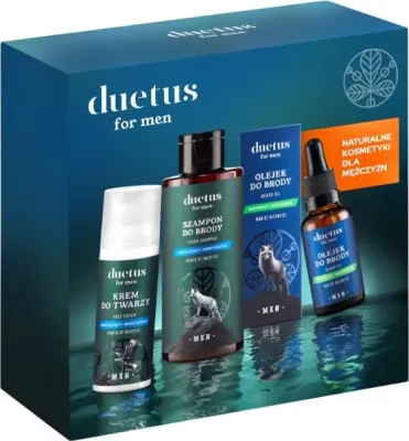 Мужской набор Duetus For Men шампунь для бороды крем для лица и масло для бороды с пантенолом 145+50+30 мл