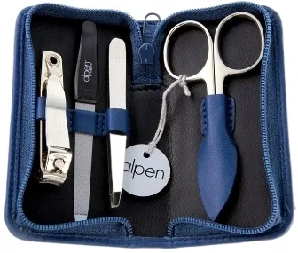Маникюрный набор Alpen 6820 4 предмета, никелированная углеродистая сталь, кожаный футляр, синий