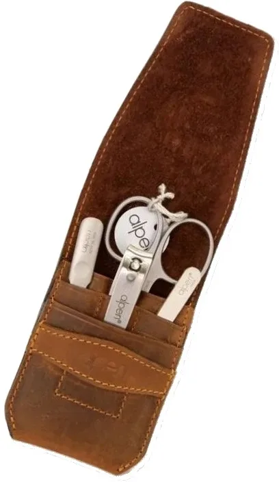 Маникюрный набор Alpen 6930R Brown Country 4 предмета коричневый кожаный футляр сталь