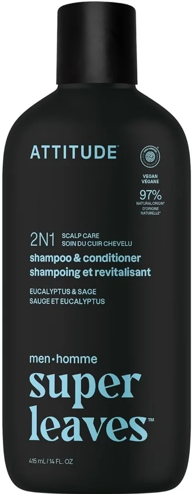 Шампунь для волос Attitude Super Leaves Men Eucalyptus and Sage 2 в 1 с кондиционером, для мужчин, 415 мл