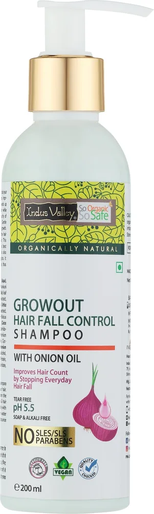 Шампунь Indus Valley Organic Growout против выпадения волос с бринграджем и хной, 200 мл