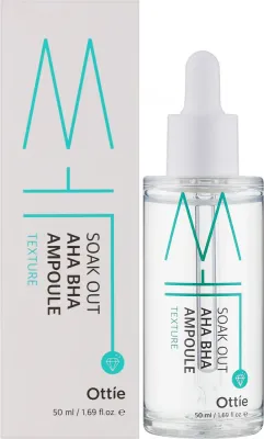 Сыворотка для лица Ottie Soak Out AHA BHA Ampoule пилинг-эффект, с кислотами AHA и BHA, 50 мл
