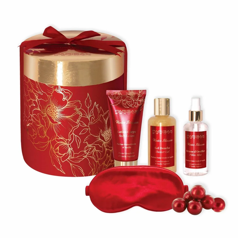 Набор Parisax Beauty Winter Blossom гель для душа 100 мл лосьон 65 мл спрей для подушки 100 мл жемчужины для ванны 6 шт по 10 г и атласная маска для сна