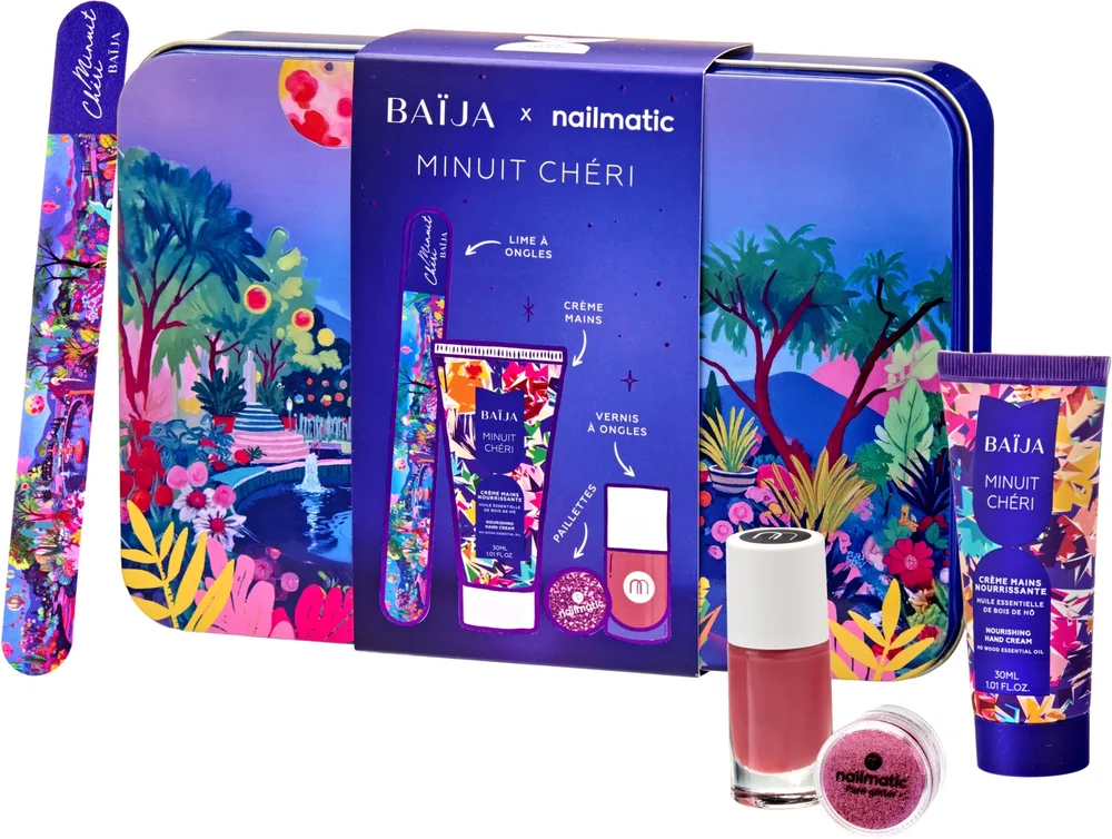Набор BAIJA x Nailmatic крем для рук Minuit Cheri 30 мл блестки для ногтей 3 г лак для ногтей розовый 8 мл и пилка