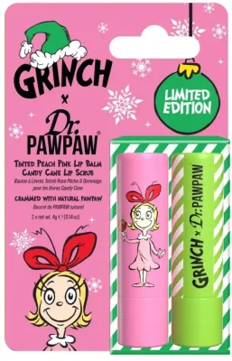 Набор для губ Dr. PAWPAW The Grinch оттеночный бальзам с папайей и скраб для губ 2x4 г