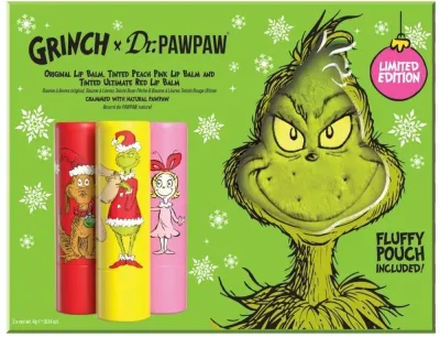Набор бальзамов для губ Dr. PAWPAW The Grinch Tinted Ultimate Red и Tinted Peach Pink 3 шт по 4 г/ Доктор Папау