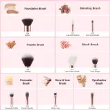 Набор кистей для макияжа Jessup Black Rose Gold Mix Hair Brush Set T156 из 10 предметов — фото 2