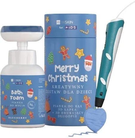 Детский набор HiSkin Merry Christmas пена для ванны с ароматом черники и пантенолом и 3D-ручка синий 300 мл