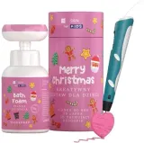 Детский набор HiSkin Merry Christmas пена для мытья рук и тела с пантенолом и 3D-ручка розовый 300 мл — фото 1