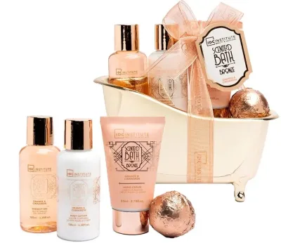 Набор IDC Institute Scented Bath Bronze апельсин и корица гель 100 мл лосьон 100 мл крем для рук 80 мл и бомбочка 40 г