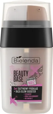 База под макияж Bielenda Beauty Base Satin Foundation + Glow Booster 2 в 1, с сатиновым финишем, 2 x 7,5 г