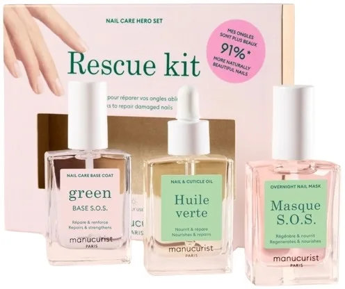 Набор для ногтей Manucurist Rescue Kit восстанавливающая база масло для кутикулы и маска для поврежденных ногтей 3x15 мл