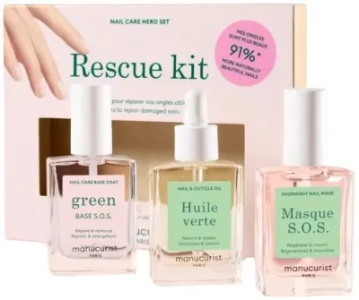Набор для ногтей Manucurist Rescue Kit восстанавливающая база масло для кутикулы и маска для поврежденных ногтей 3x15 мл