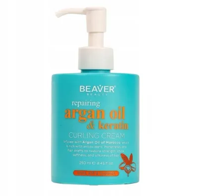 Beaver Professional Beaver Argan Oil & Keratin Curling Cream * - Крем для волос Beaver Argan Oil & Keratin для кудрявых, упругие локоны без пушистости, с аргановым маслом и кератином, 250 мл