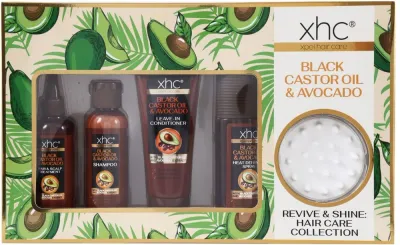 Xpel Marketing Ltd Xpel Marketing Ltd Xpel Hair Care Black Castor Oil & Avocado Set - Набор Xpel Hair Care Black Castor Oil & Avocado уход 100 мл шампунь 100 мл несмываемый кондиционер 100 мл термозащитный спрей 100 мл и массажер